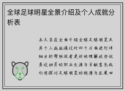 全球足球明星全景介绍及个人成就分析表
