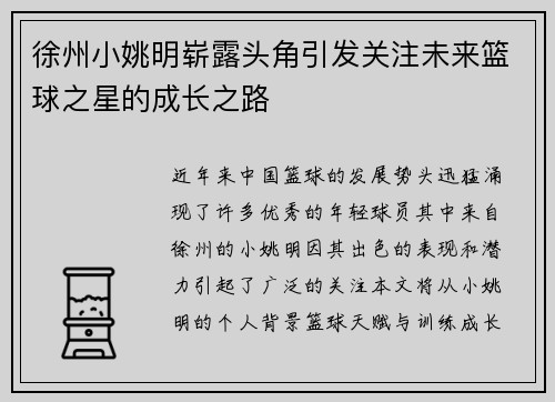 徐州小姚明崭露头角引发关注未来篮球之星的成长之路